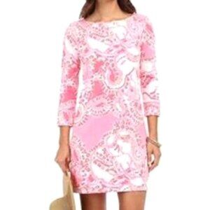 Lilly Pulitzer Women's Sz S Paisley Print 3/4 Sleeve Dress 100% Pima Cotton